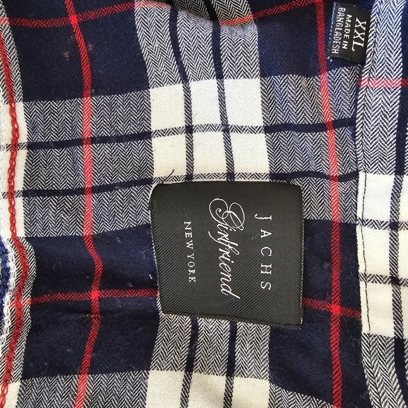 Jachs Navy Plaid Print Loose Fit Short Sleeve Blouse Top Womens - Picture 2 of 11